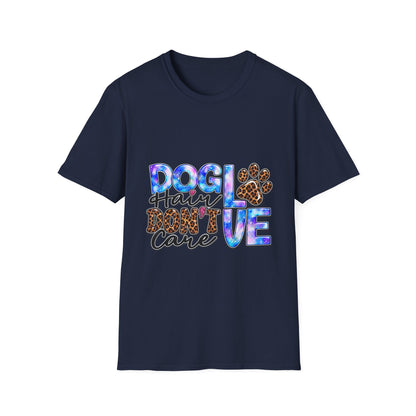 Dog Mom T-Shirt - "Dog Hair Don’t Care" Leopard Paw Graphic
