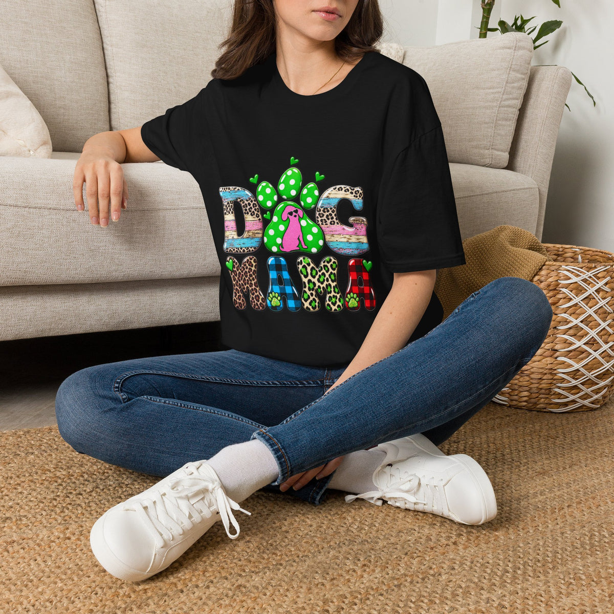Dog Mama Tee — Colorful Paw & Cactus Graphic T-Shirt