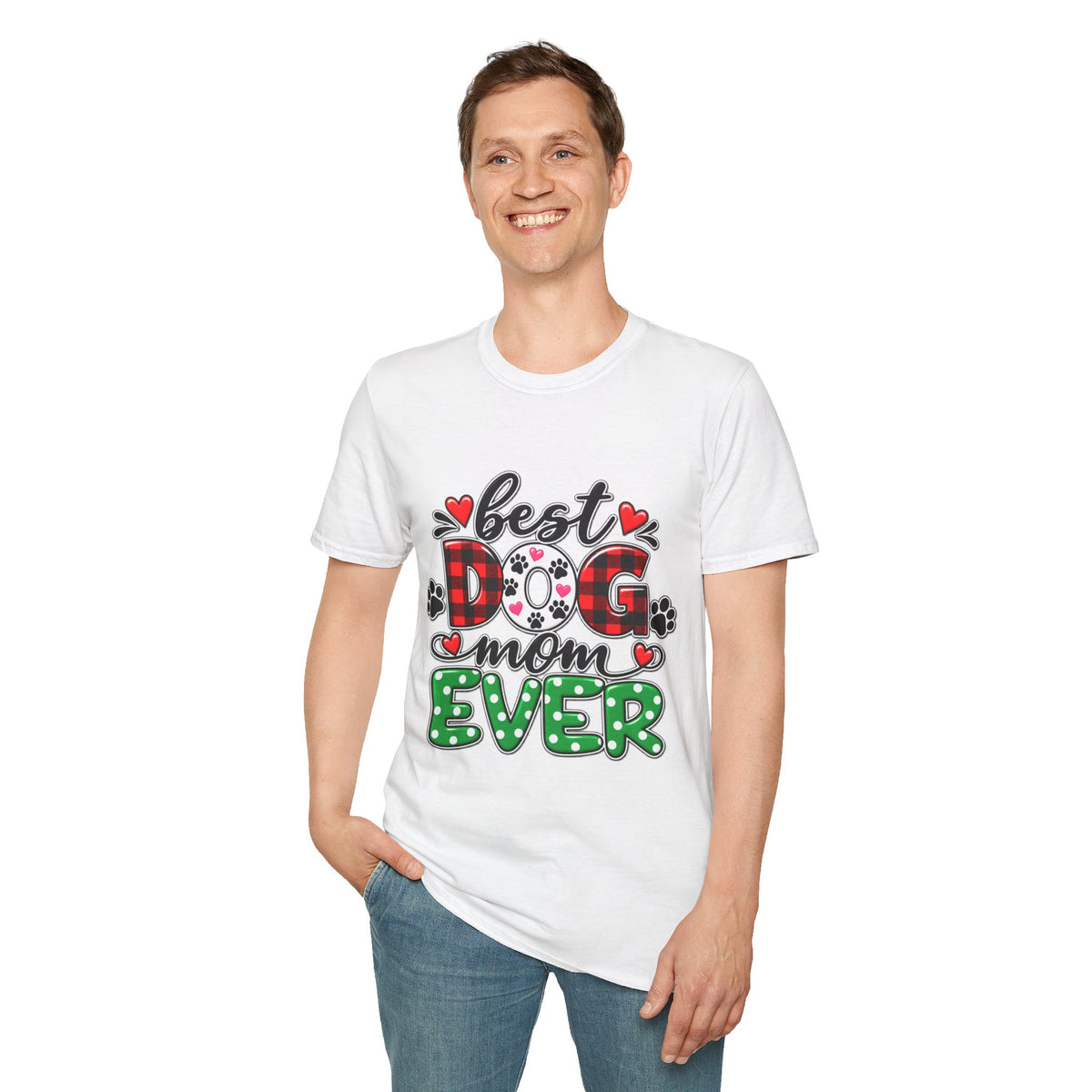 Best Dog Mom Ever T-Shirt — Plaid & Paw Print