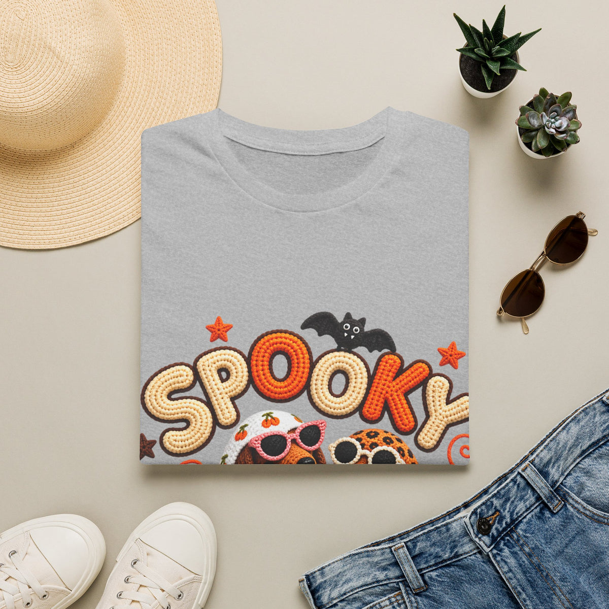 Spooky Halloween T‑Shirt — Cute Pumpkins, Bat & Leopard Print Ghosts
