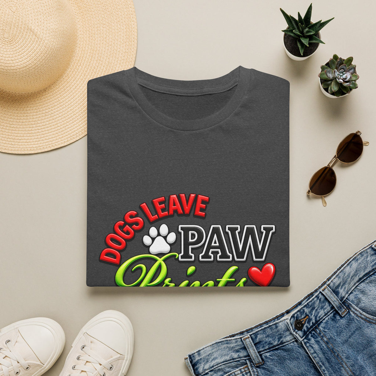 Dogs Leave Paw Prints T-Shirt — "Paw Prints Forever on Our Hearts" Memorial Tee