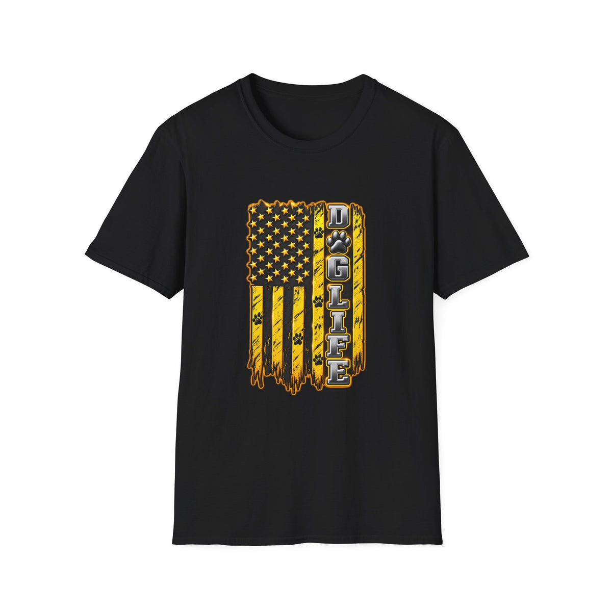 JCB Life Graphic T‑Shirt — Distressed Yellow American Flag Tractor Pride