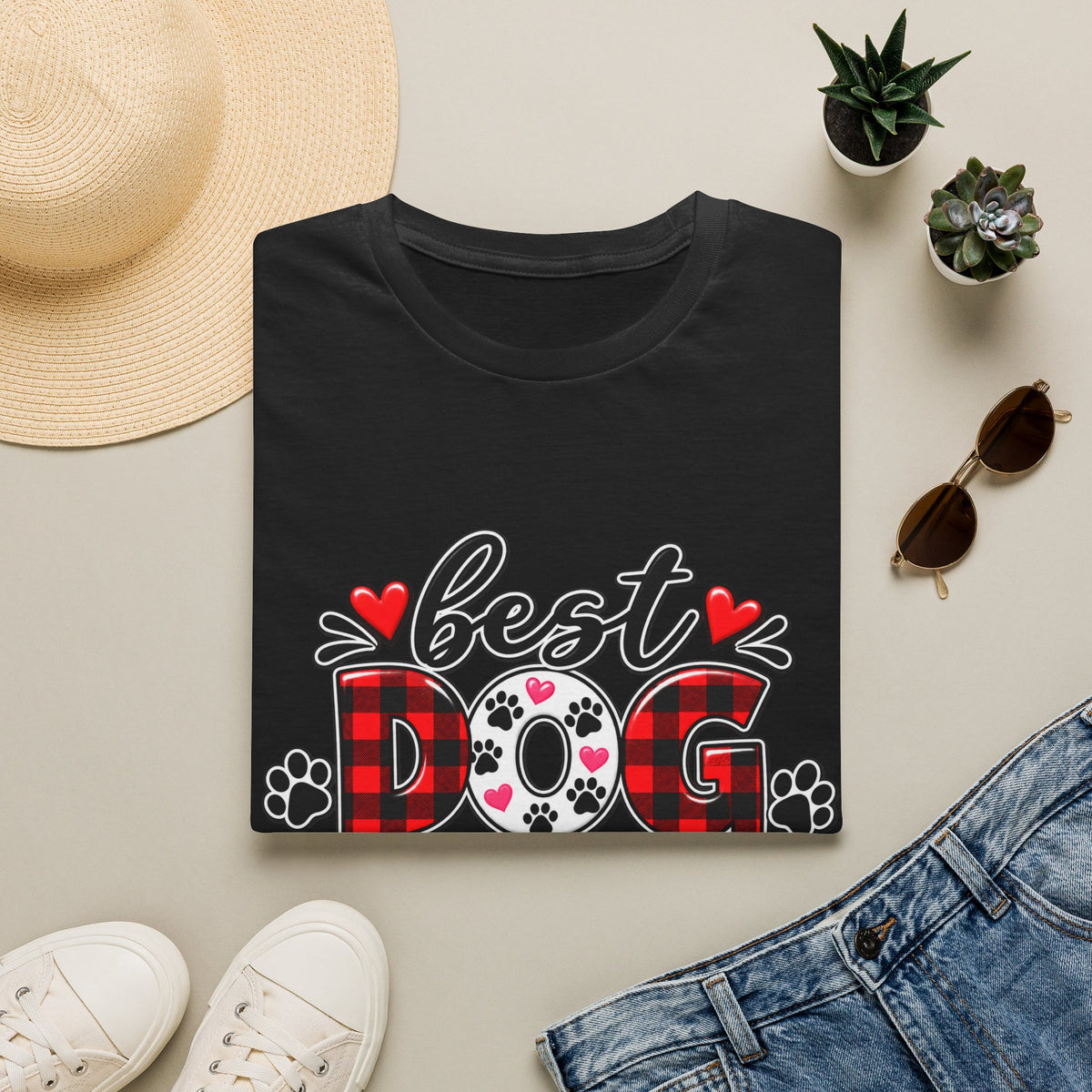 Best Dog Mom Ever T-Shirt — Plaid & Paw Print