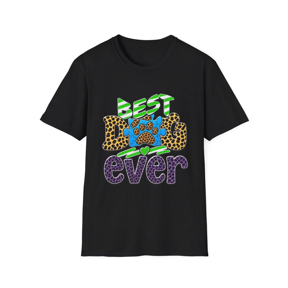 Best Dog Ever T-Shirt — Colorful Leopard & Paw Graphic