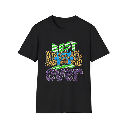 Best Dog Ever T-Shirt — Colorful Leopard & Paw Graphic
