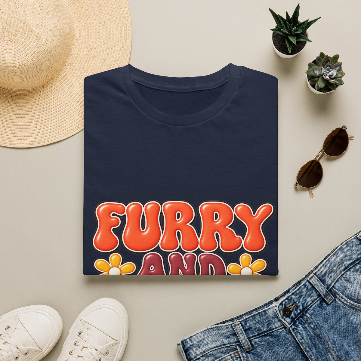 Furry and Bright Retro Floral T‑Shirt