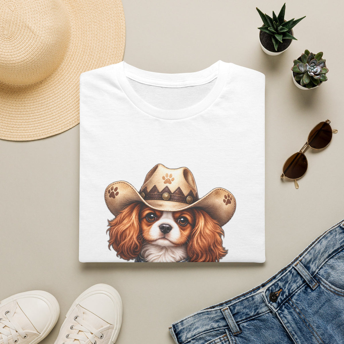 Cavalier King Charles Cowboy Dog T-Shirt