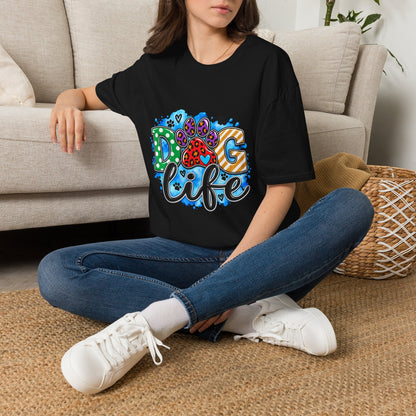 Dog Life T-Shirt — Colorful Paw Print Rescue Lover Tee