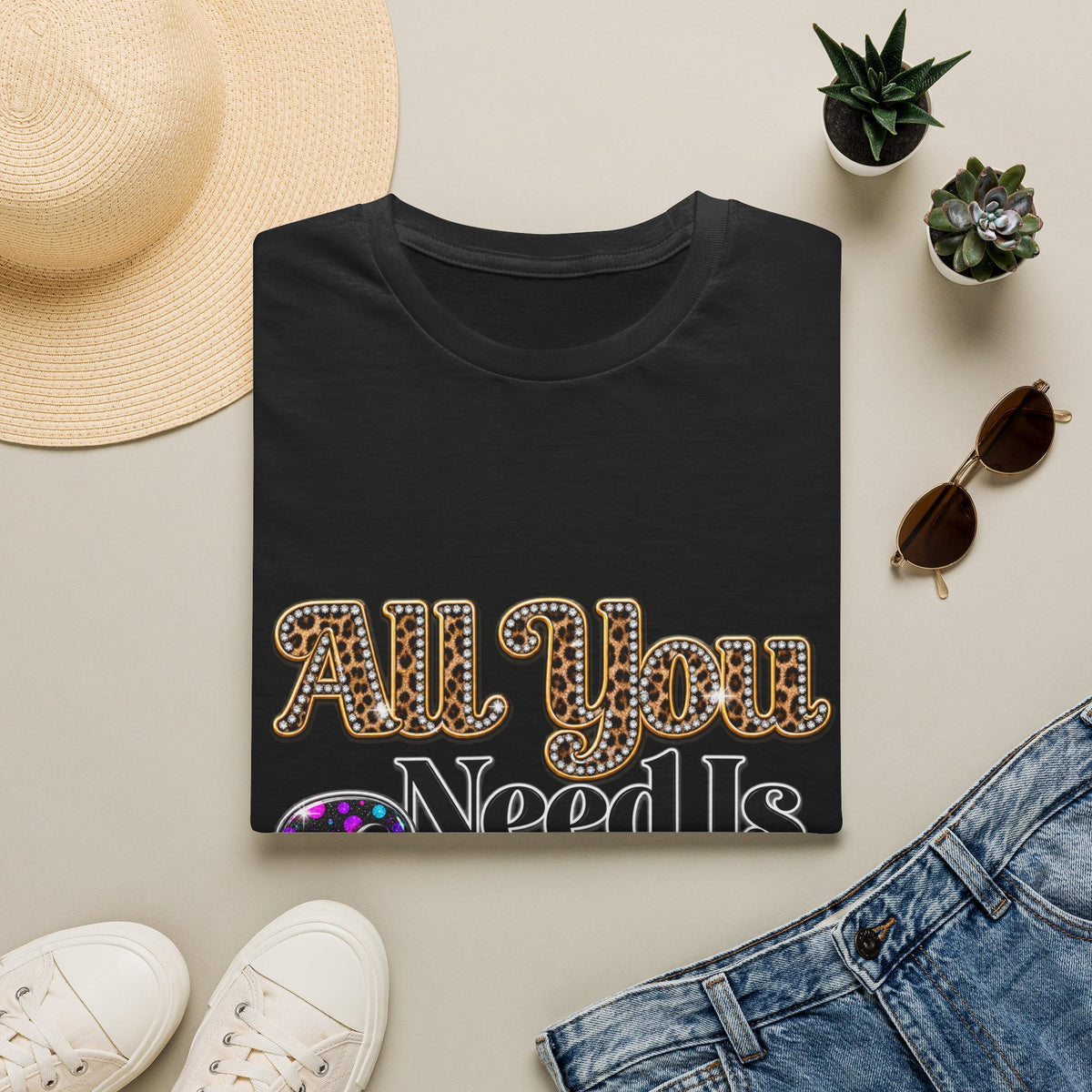 T-Shirt — "All You Need Is Love" Retro Leopard & Neon Heart Graphic Tee