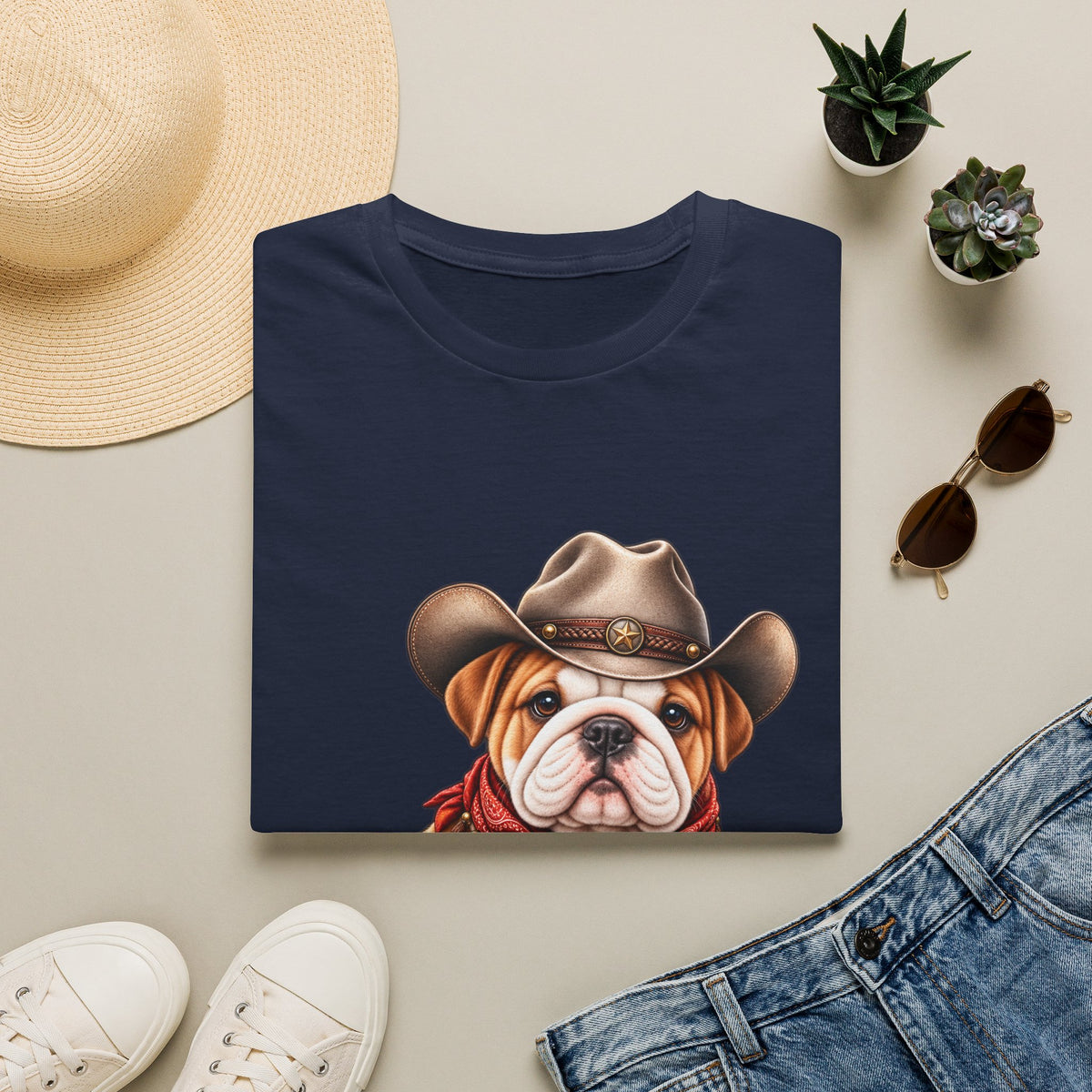 Bulldog Cowboy T-Shirt  Cute Western Dog
