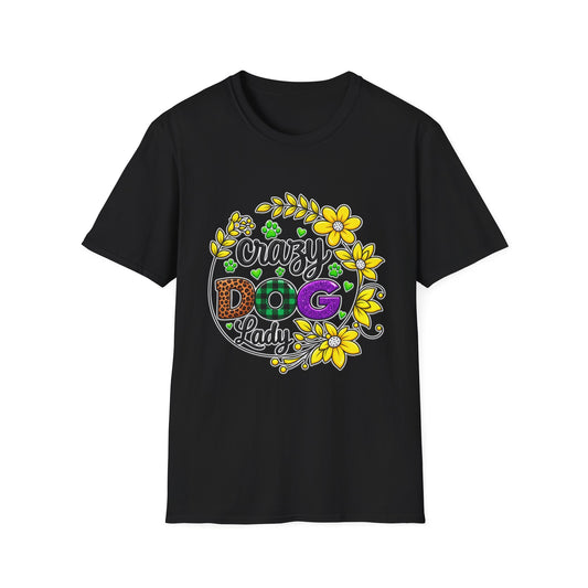 Crazy Dog Lady T-Shirt — Floral Paw Print Women's Tee