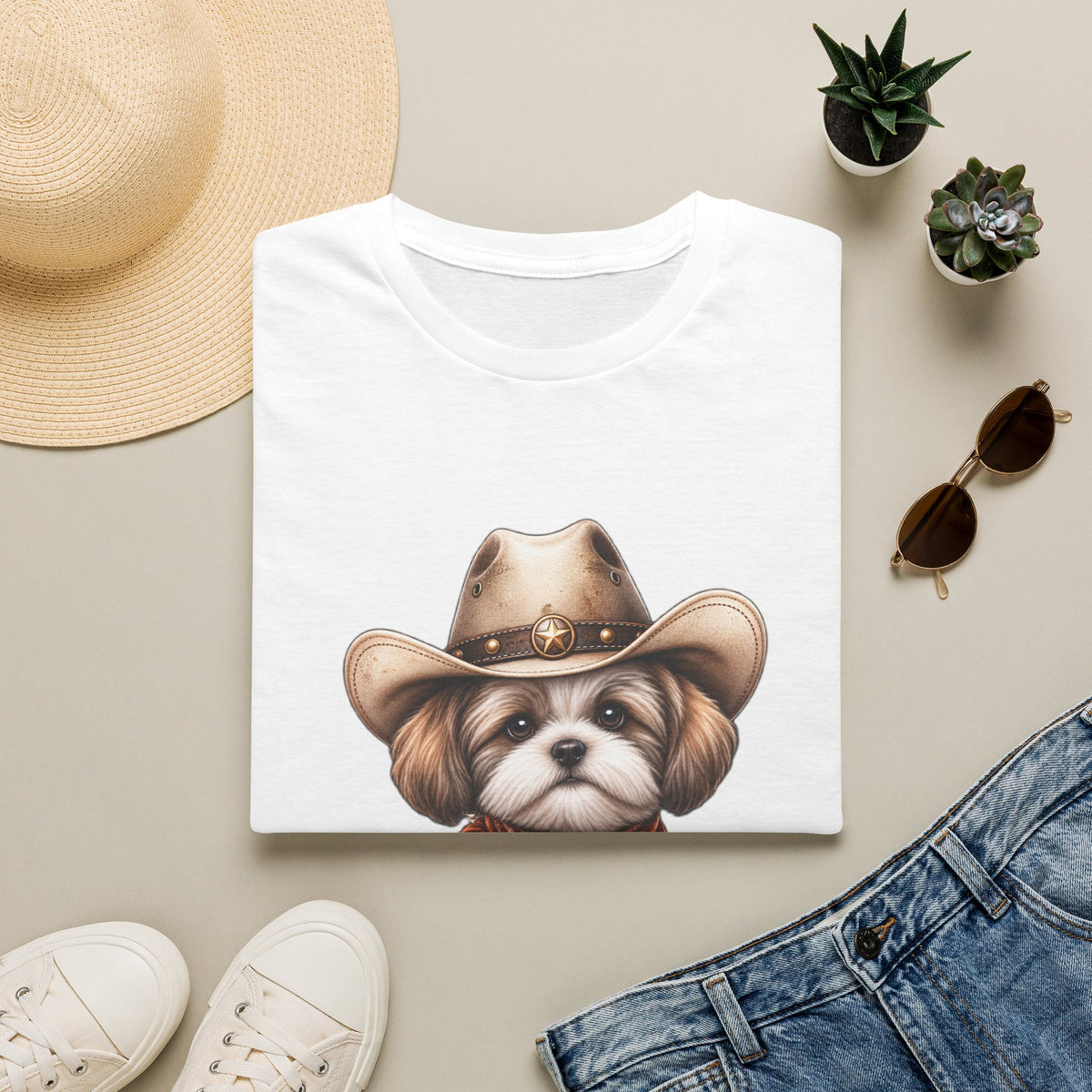 Cute Shih Tzu in Western Hat & Bandana