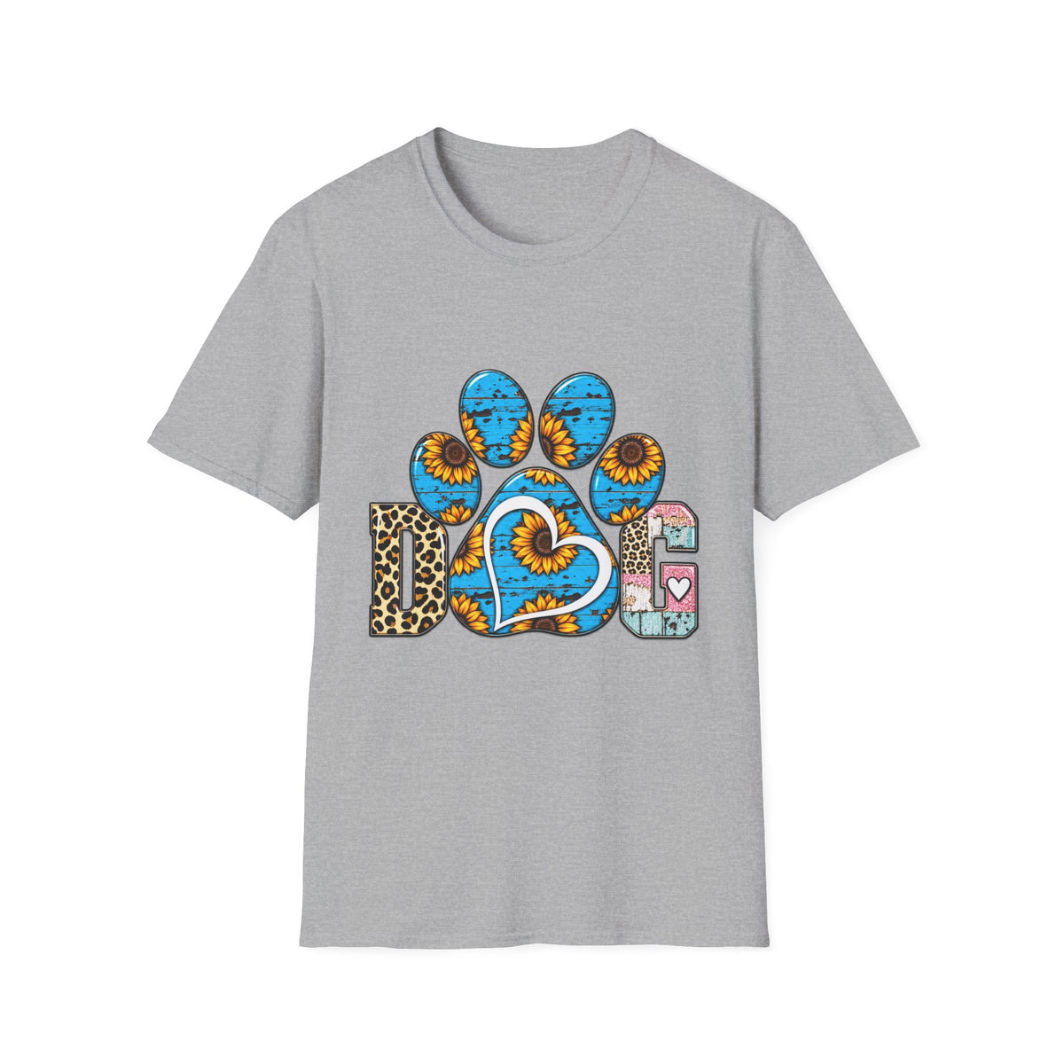 Sunflower Paw Print T-Shirt — Blue Rustic Pet Lover Tee