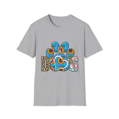 Sunflower Paw Print T-Shirt — Blue Rustic Pet Lover Tee