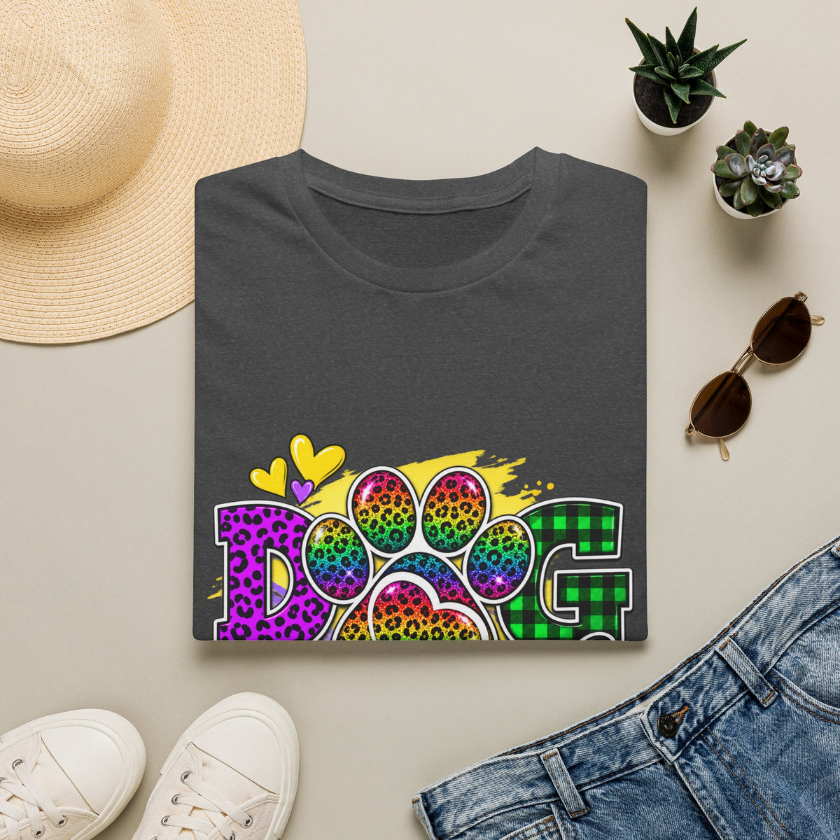 Dog Dad T‑Shirt — Colorful Leopard Paw Graphic Tee for Pet Lovers