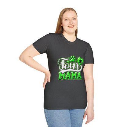 Dog Mama T-Shirt — "Fur Mama" Green Paw Print Tee
