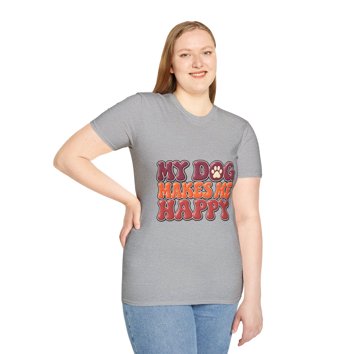 My Dog Makes Me Happy" Retro Paw Graphic