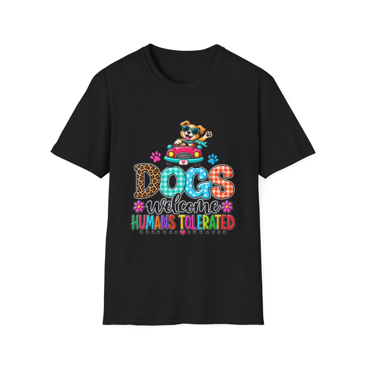Dogs Welcome Graphic T-Shirt — Cute Puppy Car Design