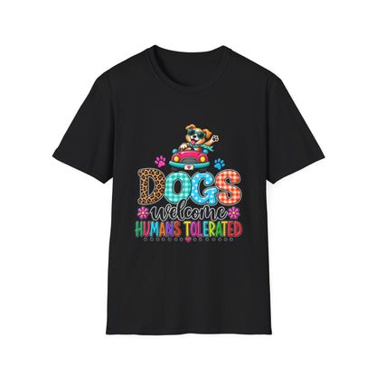 Dogs Welcome Graphic T-Shirt — Cute Puppy Car Design