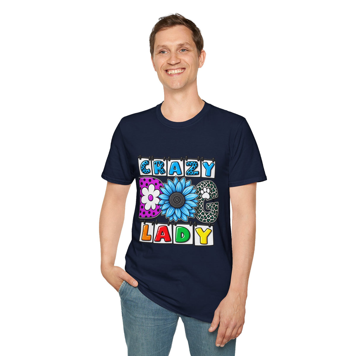 Crazy Dog Lady T-Shirt — Colorful Floral Typography