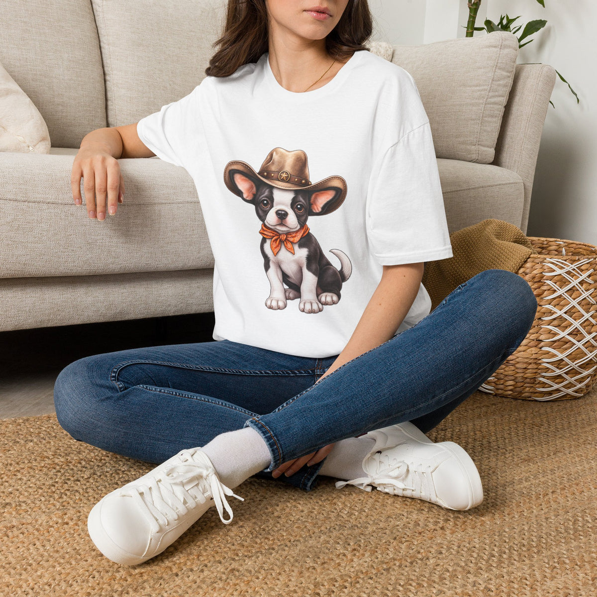 Cute Dog in Western Hat Graphic Tee