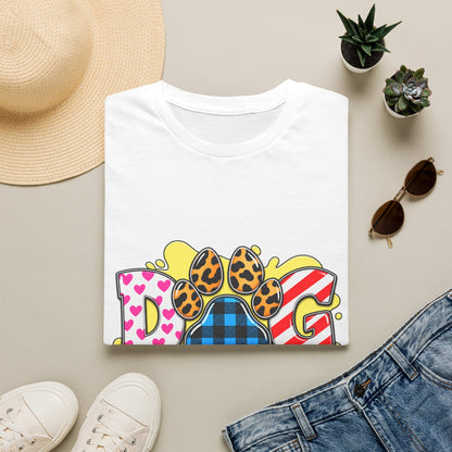 Dog Mom T‑Shirt — Colorful Paw Print Design