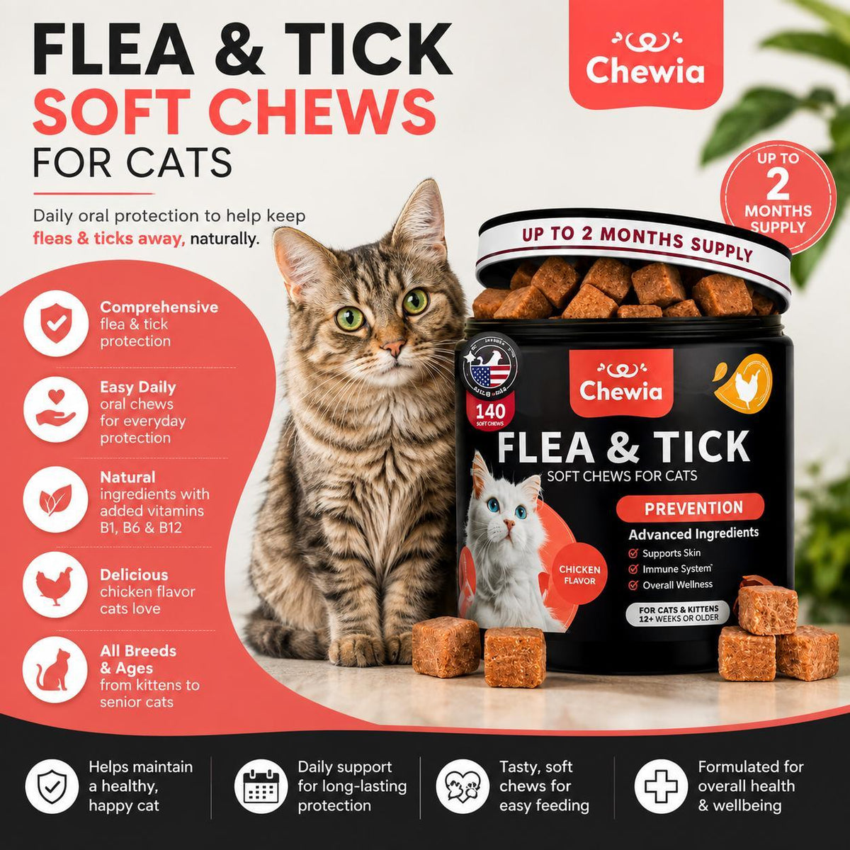 Natural Cat Flea and Tick Supplement Chews