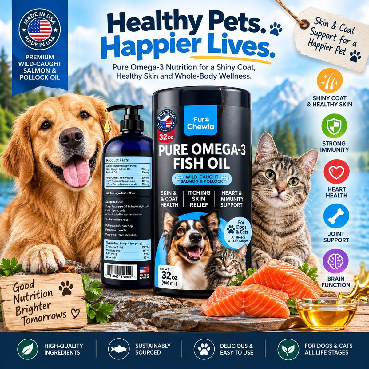 Fish Oil for Dogs & Cats – Omega-3 Skin & Coat Support