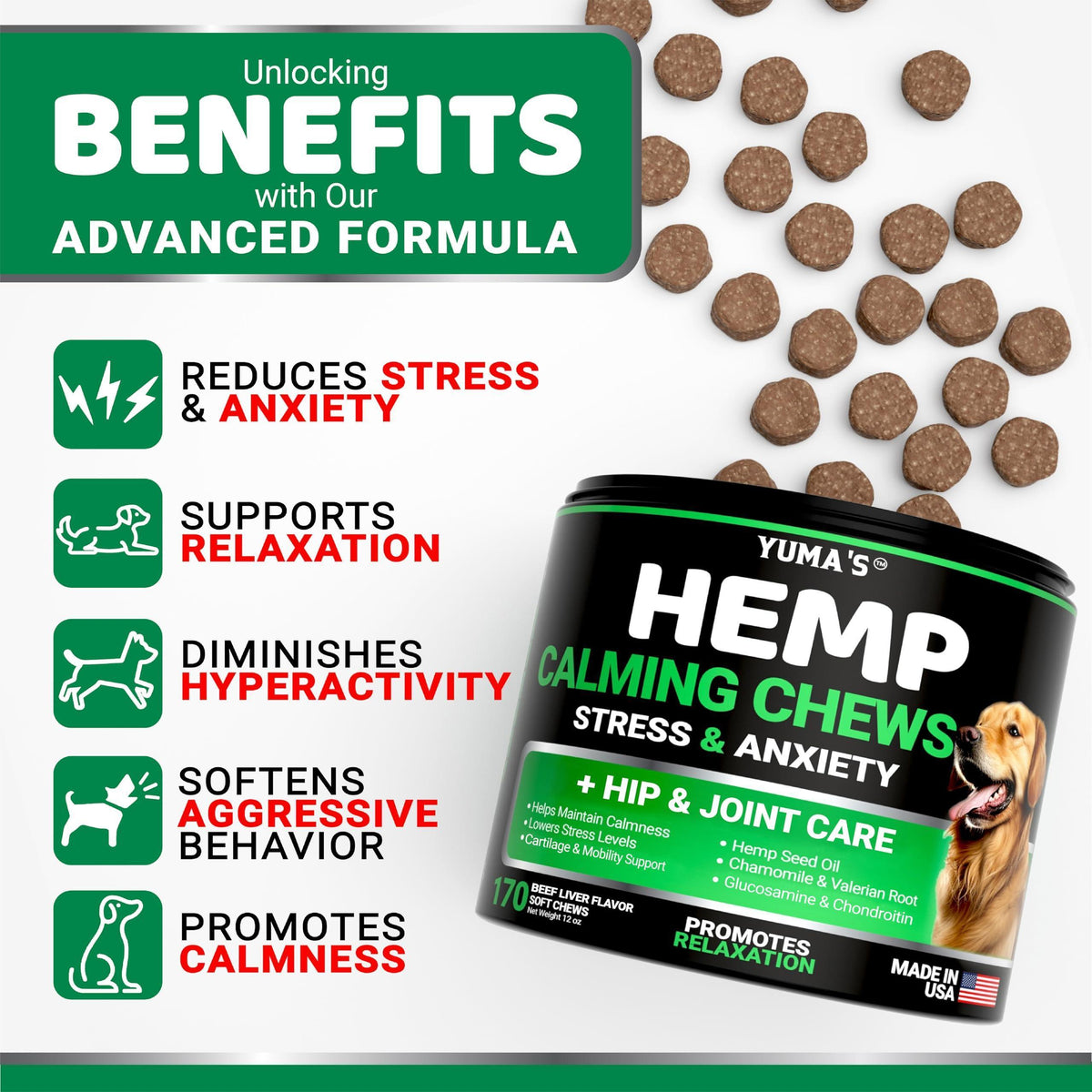 Hemp Calming Chews for Dogs – 170 Treats
