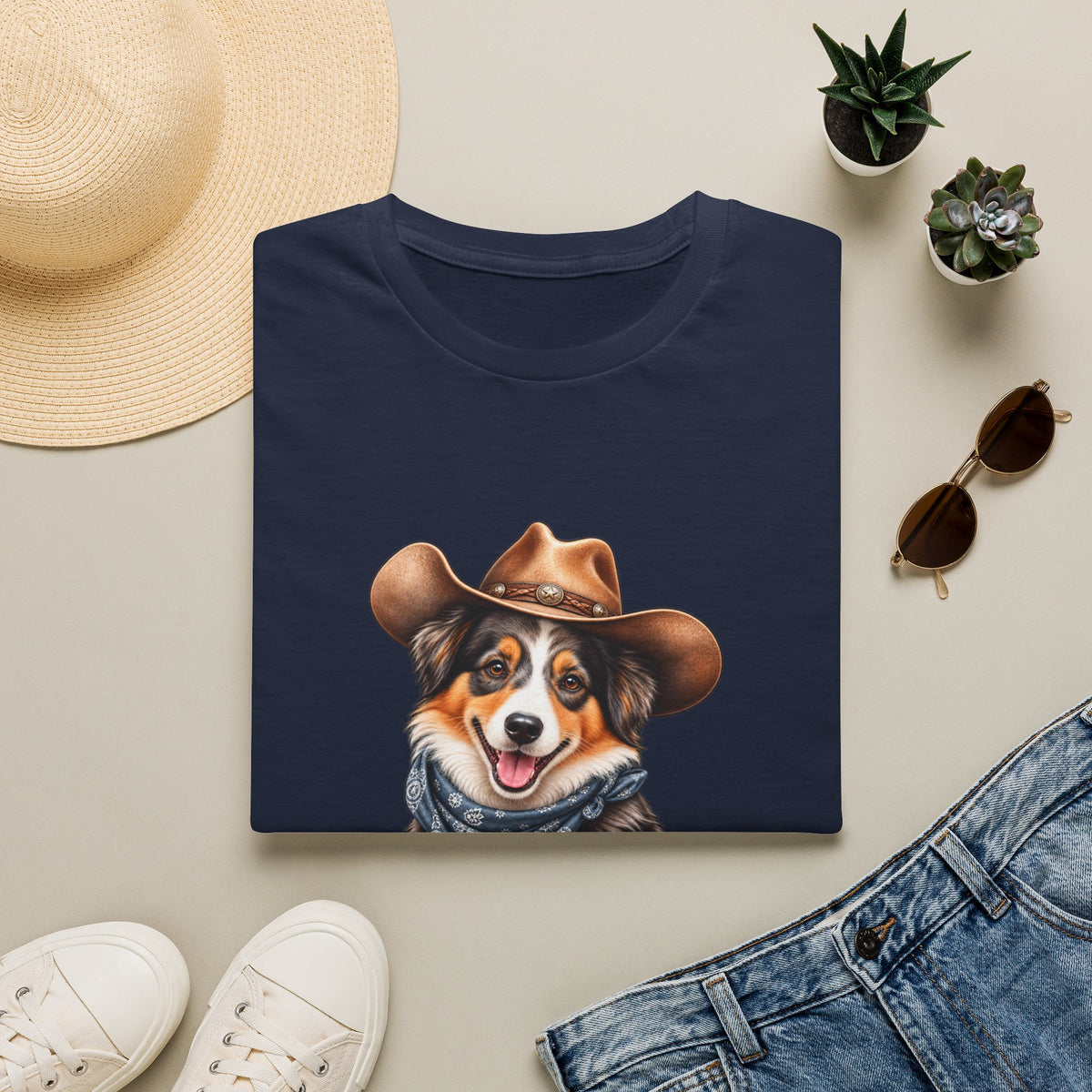 Cowboy Dog T-Shirt — Cute Australian Shepherd in Hat