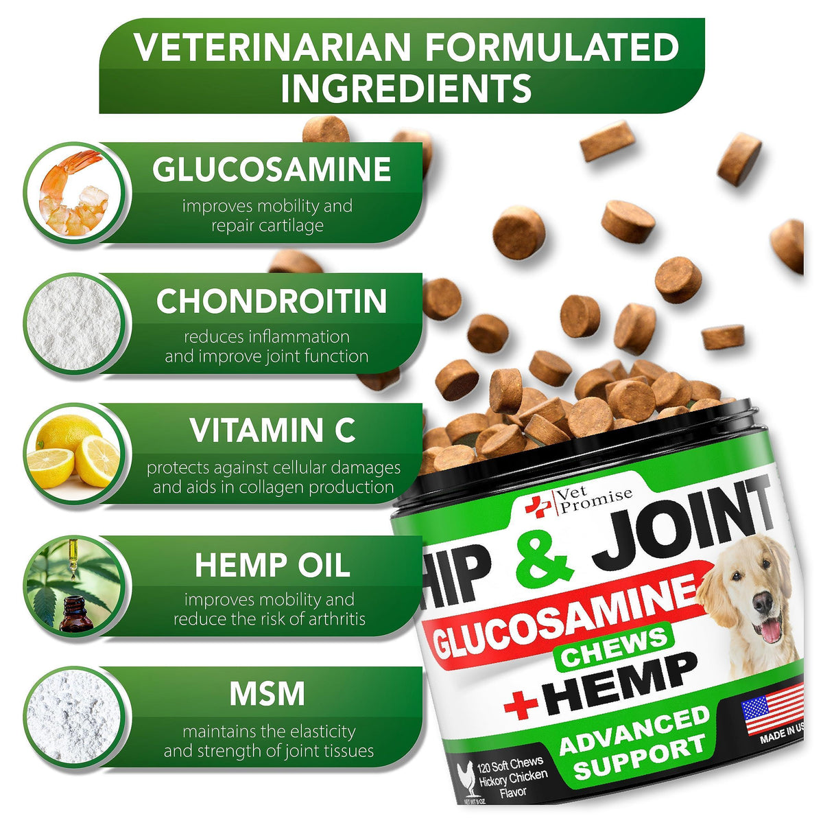 Hemp Joint Support Supplement for Dogs with Glucosamine