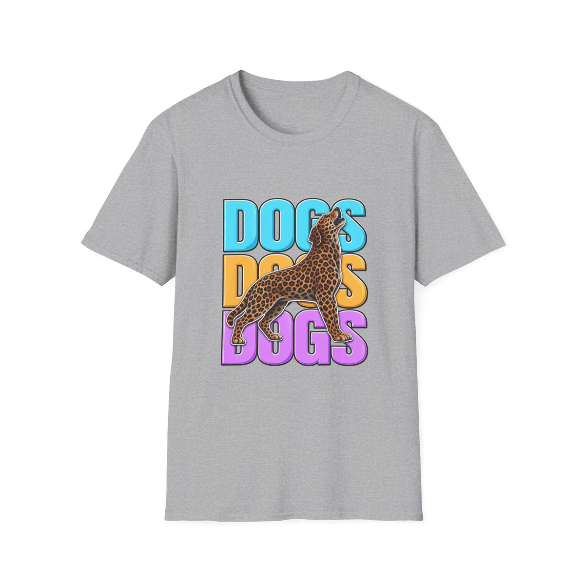 Dogs Retro Graphic T-Shirt — Colorful Leopard Print Design