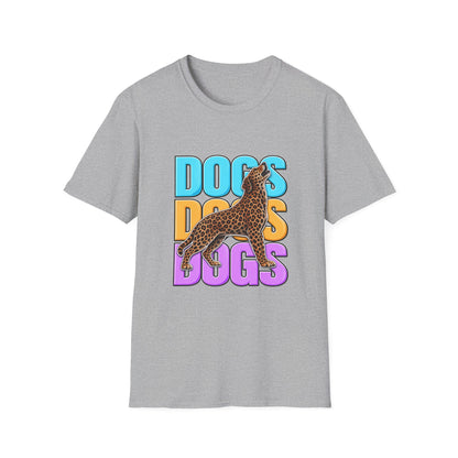 Dogs Retro Graphic T-Shirt — Colorful Leopard Print Design