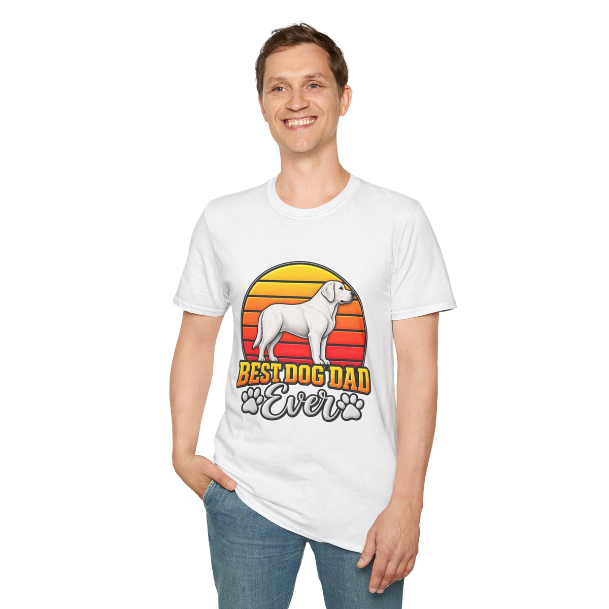 Best Dog Dad Ever T-Shirt — Retro Labrador Paw Print Dad Tee