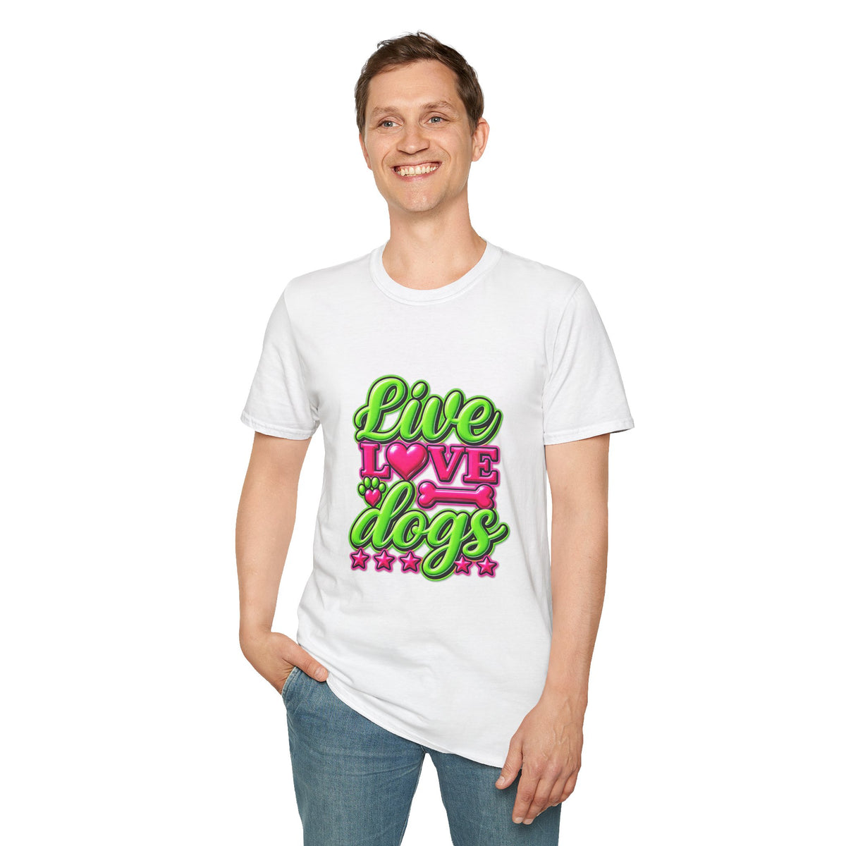 Live Love Dogs T-Shirt — Bright Neon Paw Graphic Tee
