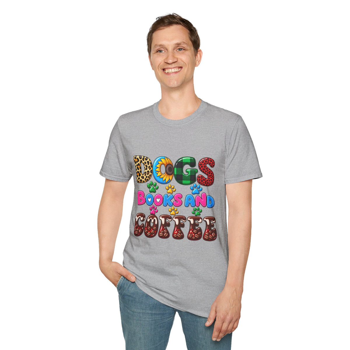 T-Shirt — Dogs, Books and Coffee Graphic Tee