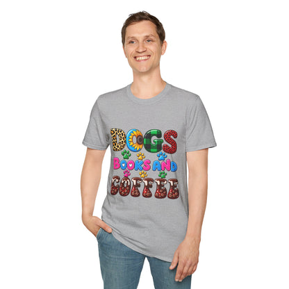 T-Shirt — Dogs, Books and Coffee Graphic Tee