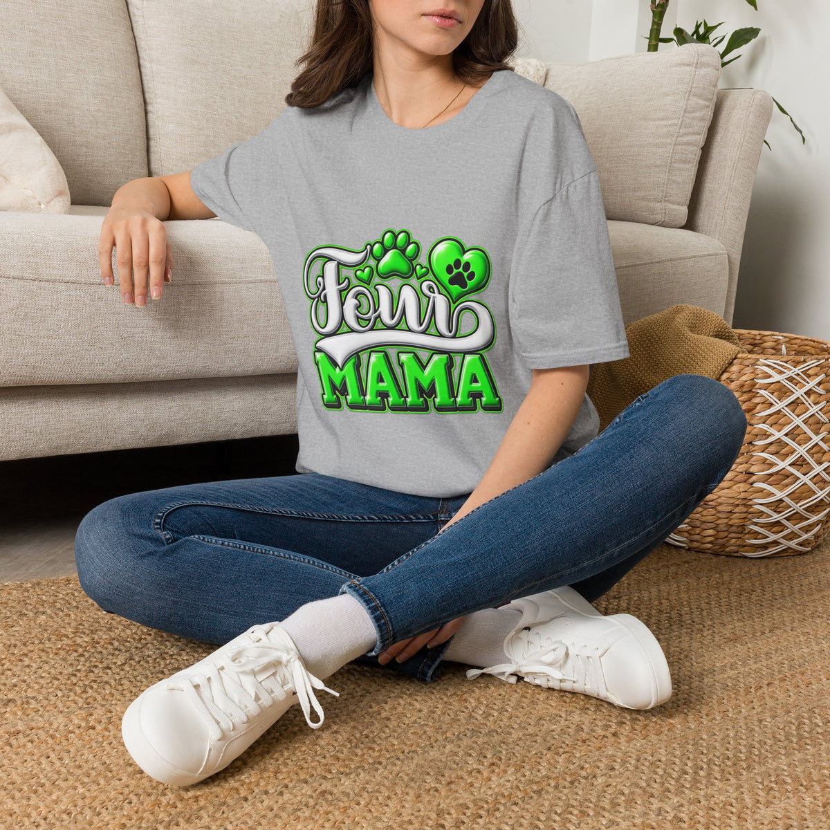 Dog Mama T-Shirt — "Fur Mama" Green Paw Print Tee