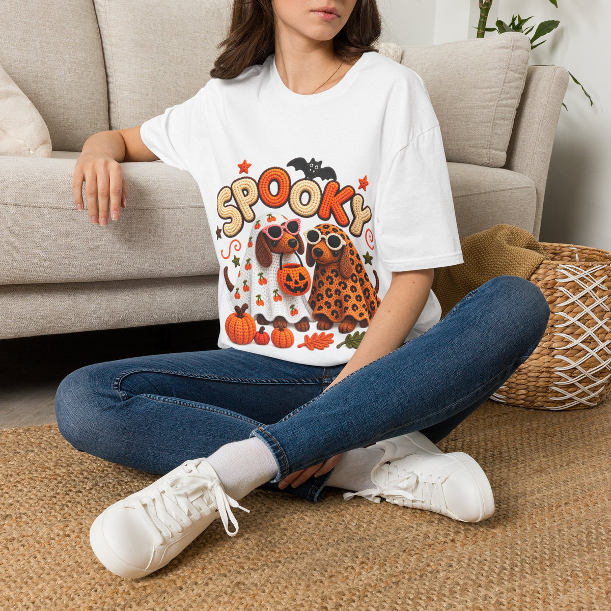 Spooky Halloween T‑Shirt — Cute Pumpkins, Bat & Leopard Print Ghosts