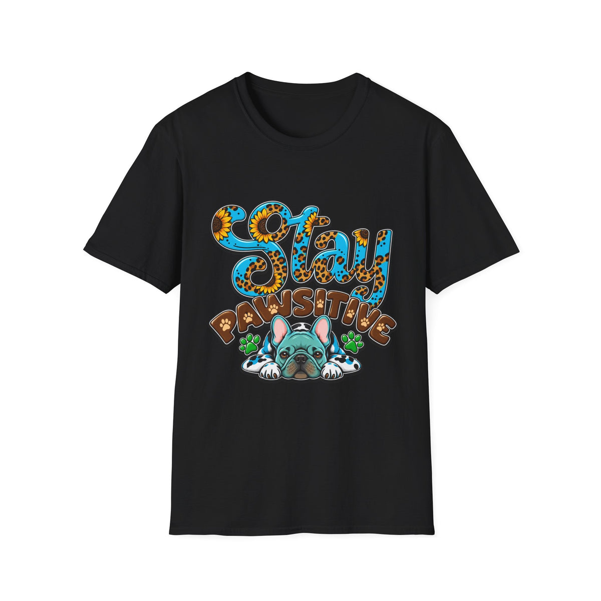 T-Shirt — "Stay Pawsitive" Floral Leopard Dog Graphic Tee