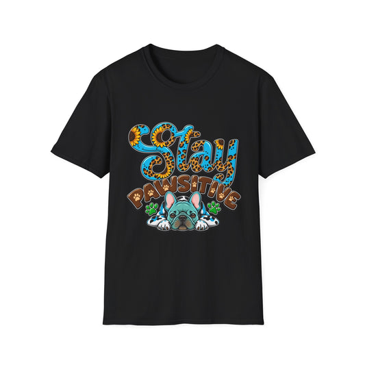 T-Shirt — "Stay Pawsitive" Floral Leopard Dog Graphic Tee