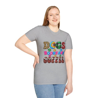 T-Shirt — Dogs, Books and Coffee Graphic Tee
