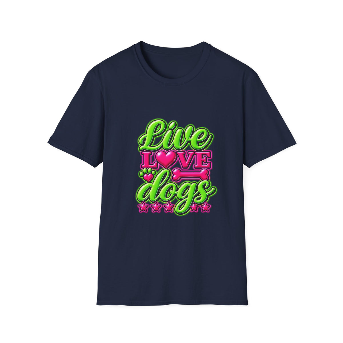 Live Love Dogs T-Shirt — Bright Neon Paw Graphic Tee