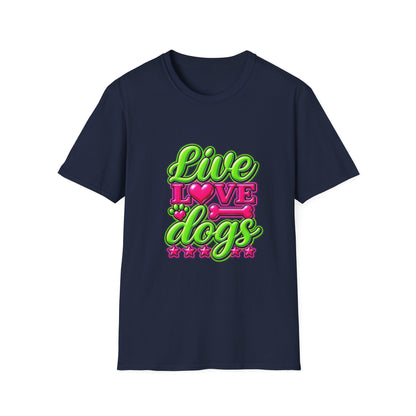 Live Love Dogs T-Shirt — Bright Neon Paw Graphic Tee