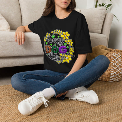 Crazy Dog Lady T-Shirt — Floral Paw Print Women's Tee