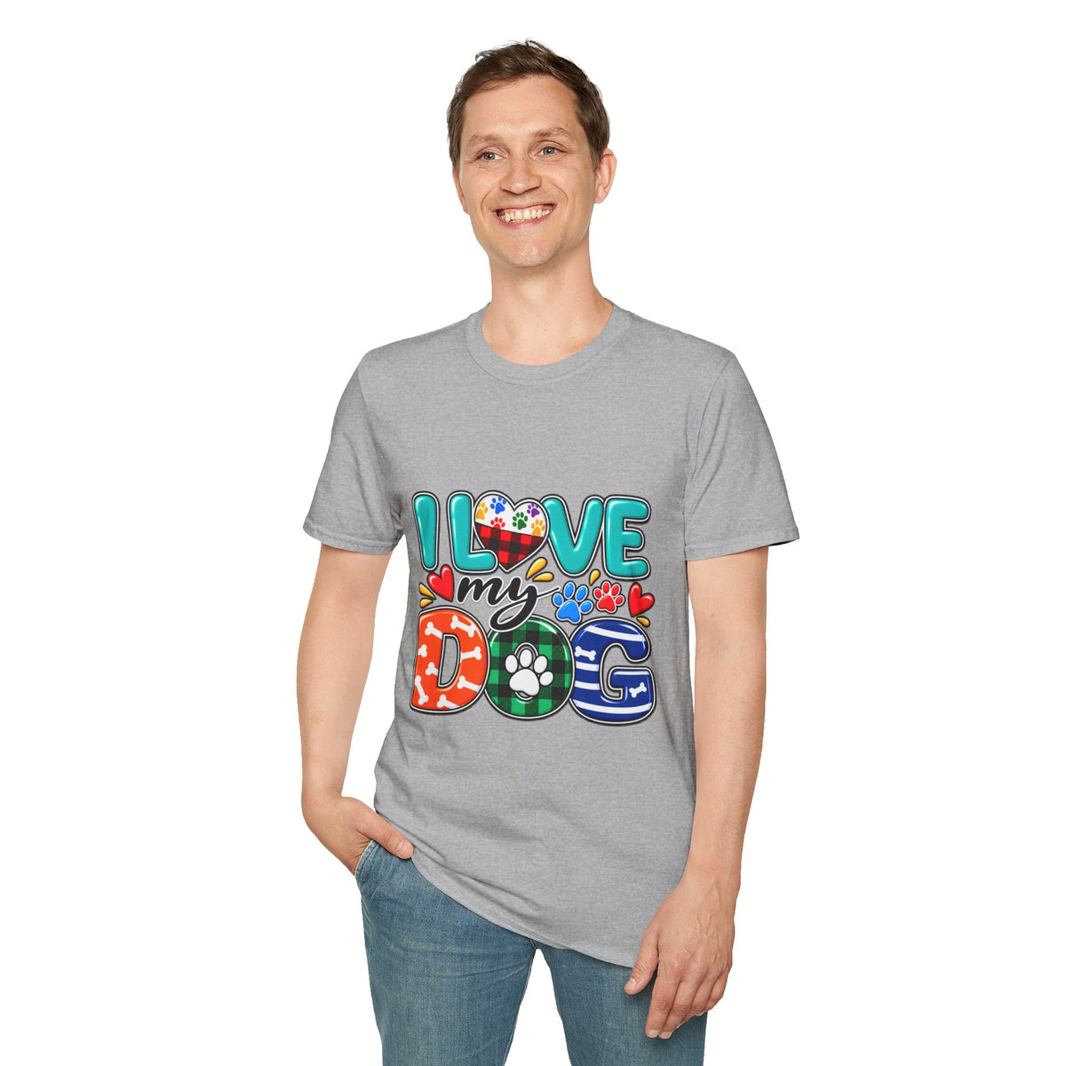 I Love My Dog Colorful Paw Heart T-Shirt