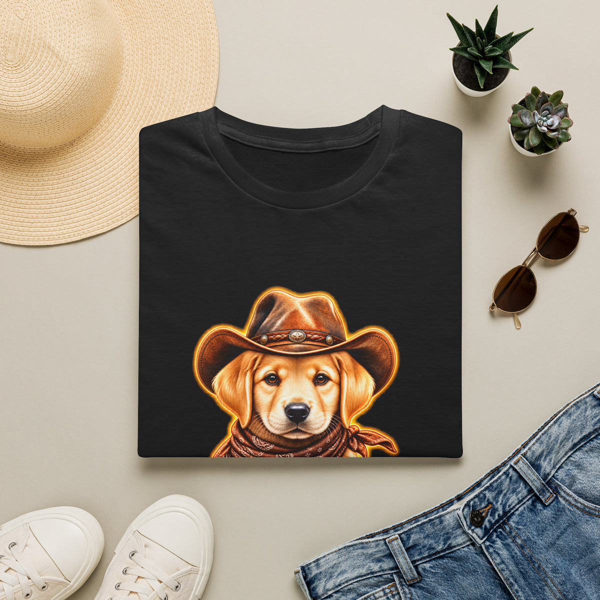 Cute Labrador Wearing Cowboy Hat & Bandana