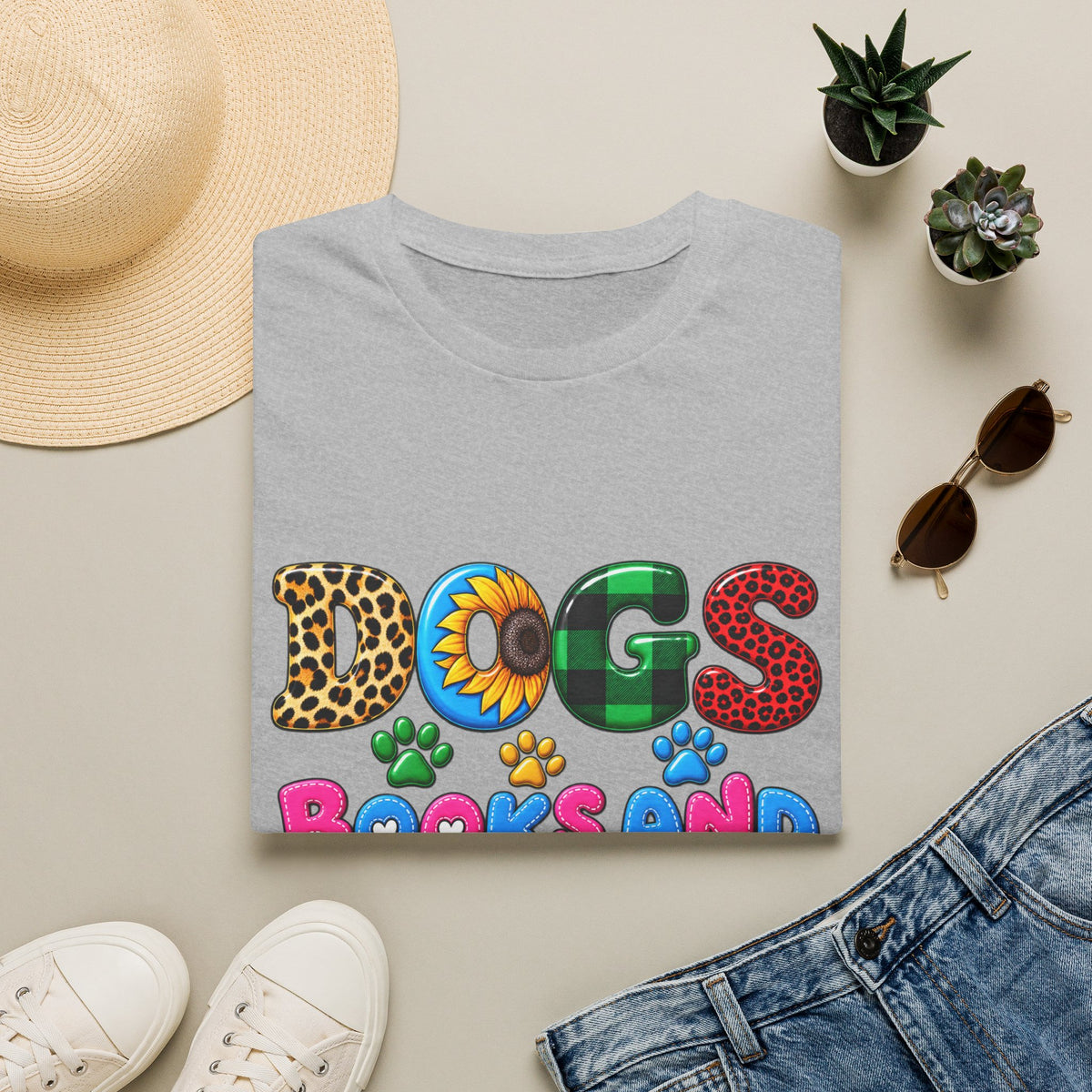 T-Shirt — Dogs, Books and Coffee Graphic Tee