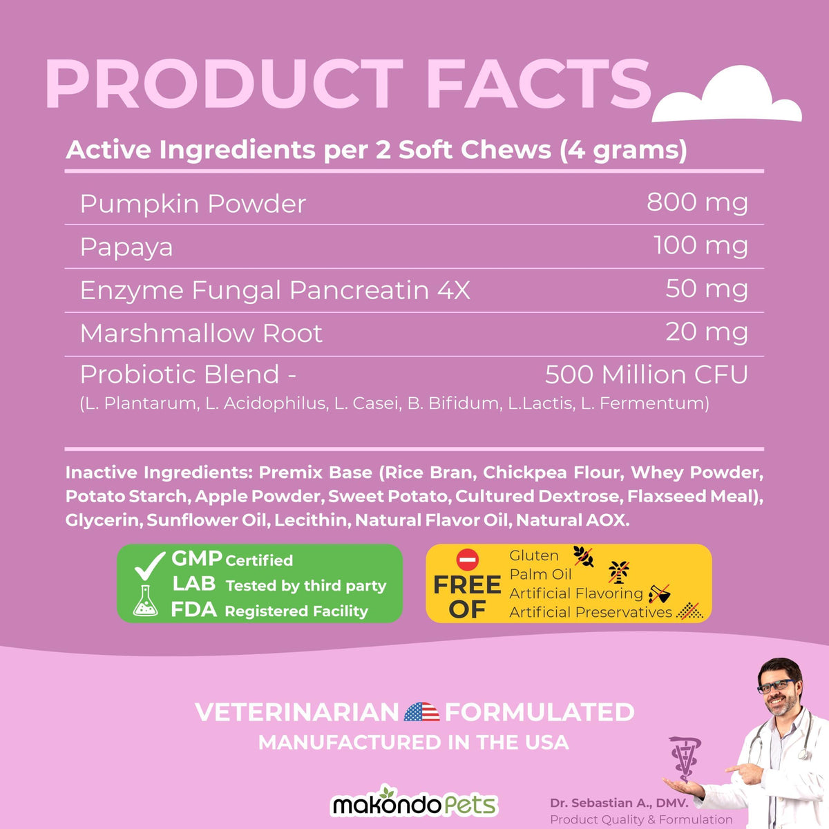 Dog Probiotics Chews with Pumpkin & Enzymes