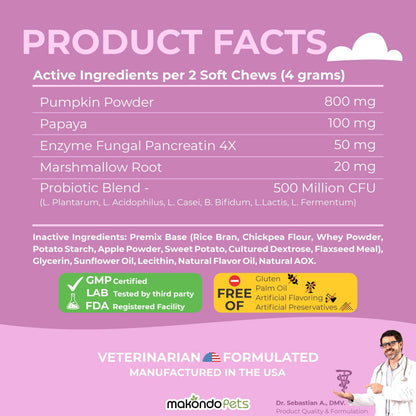 Dog Probiotics Chews with Pumpkin & Enzymes